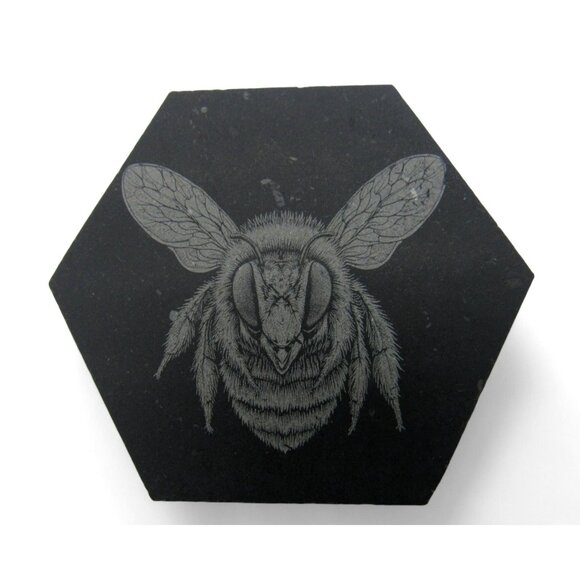 Hexagon BEE TILES Set of 7 Engraved Bees and Flower 3" Mosaic Tile - Picture 7 of 11